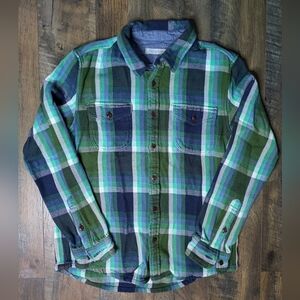 Outerknown Green and Blue Plaid Casual Button Down Shirt